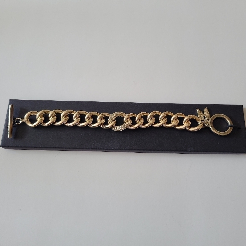 Victoria's Secret Gold-Tone and Rhinestones 7.5" Toggle Chain Bracelet